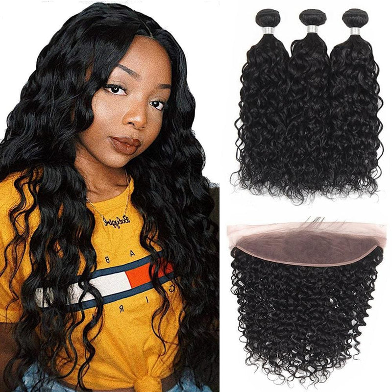 13*4 Frontal and 3 Bundles Natural Wave Swiss Lace Virgin Human Hair