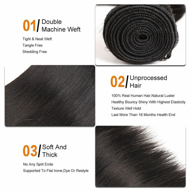 13*4 Frontal and 3 Bundles Silky Straight Swiss Lace Virgin Human Hair
