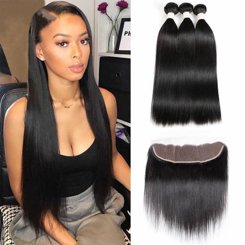 13*4 Frontal and 3 Bundles Silky Straight Swiss Lace Virgin Human Hair