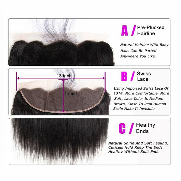 13*4 Frontal and 3 Bundles Silky Straight Swiss Lace Virgin Human Hair