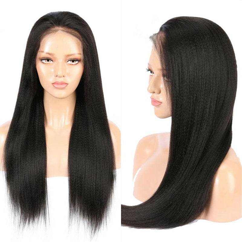 NEW 13*6 Skin Melt Lace Front Yaki Straight Wig Invisible Swiss Lace+ Invisible Knots