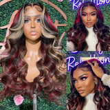 Mya | Body Wave Red & Blonde Highlight Preplucked Human Hair Lace Front Wig