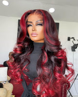 Evelyn Ombre Red Highlights Pre-Plucked Human Hair Lace Front Wig