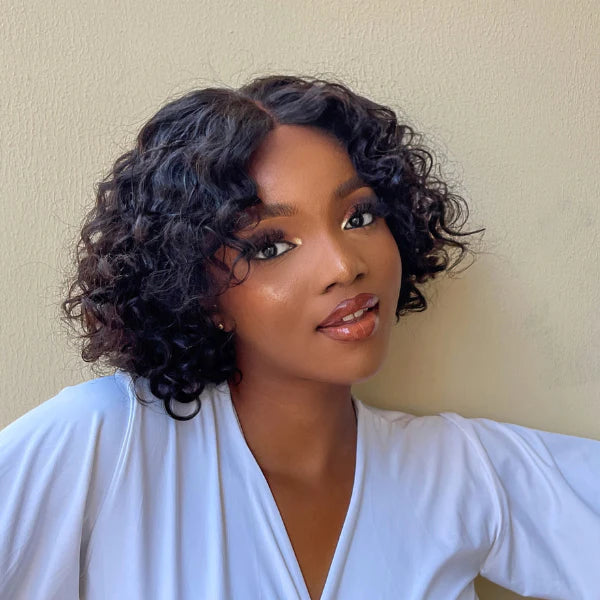 13x4 Full Frontal Human Hair Bouncy Curls Short Styled Lace Front Wig