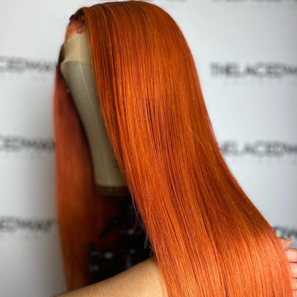 On Sale Ginger Straight Precolored Human Hair Lace Front Wig