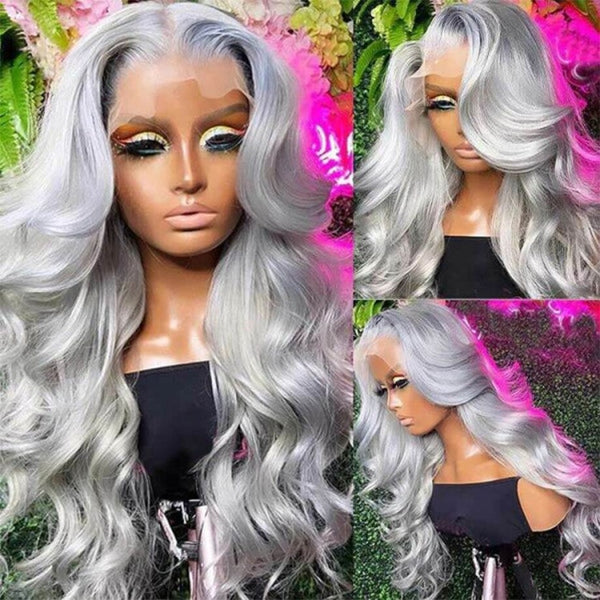 Lillian | Preplucked Silver/Grey Human Hair Lace Front Wig