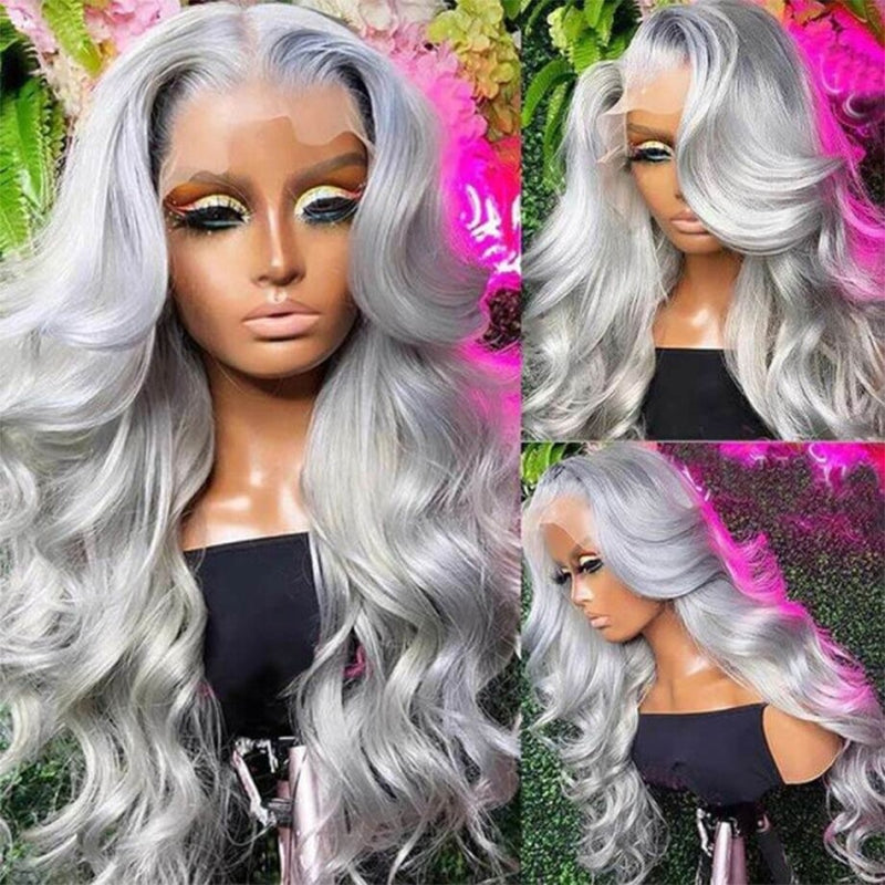 Lillian | Preplucked Silver/Grey Human Hair Lace Front Wig