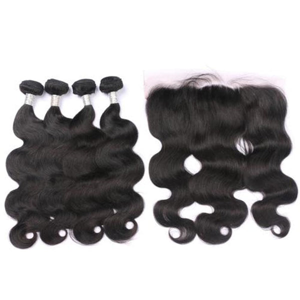 4 Bundles Body Wave Hair Weave With Pre-Plucked Natural Hairline Lace Frontal
