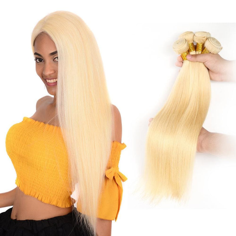 4 Pcs/pack #613 Blonde Brazilian Hair Weave Silky Straight
