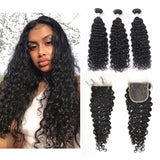 4*4 Closure and 3 Bundles Curly Swiss Lace Virgin Human Hair