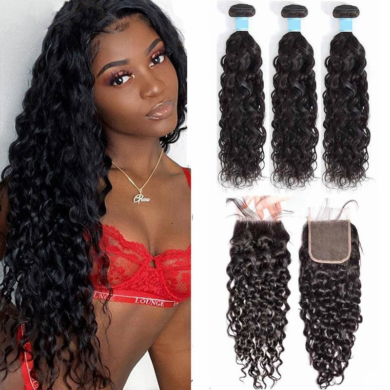 4*4 Closure and 3 Bundles Natural Wave Swiss Lace Virgin Human Hair