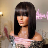 4X4 Closure Bob Wig with Bang Human Hair Straight Lace Front Wigs