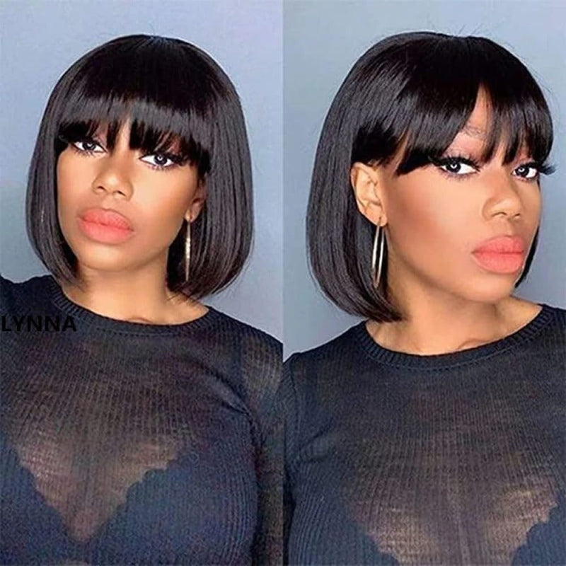 4X4 Closure Bob Wig with Bang Human Hair Straight Lace Front Wigs