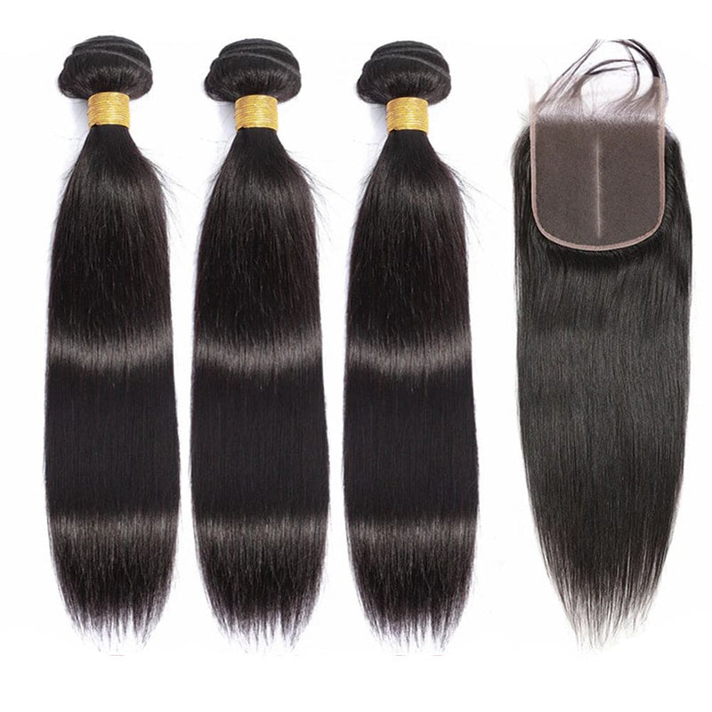 5x5 Closure and 3 Bundles Virgin Human Hair Skin Melt Lace Straight