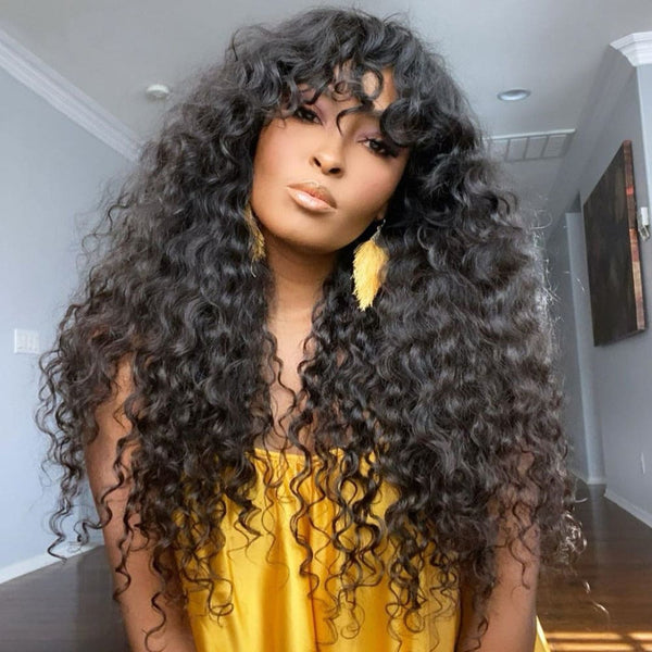 5x5 Closure Skin Melt Swiss Lace Wig Wavy with Bang