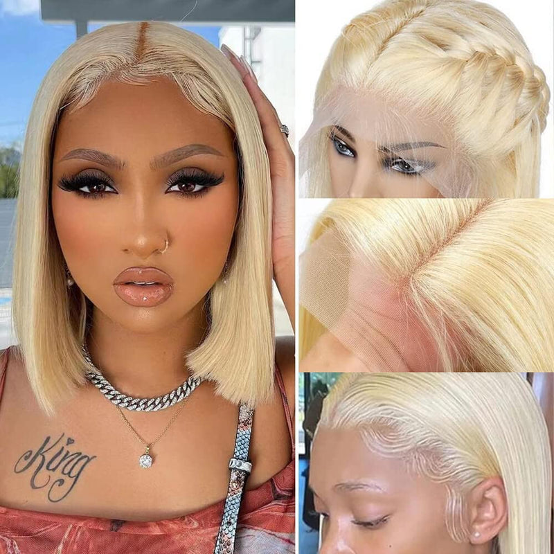 HD Lace Preplucked 613 Blonde Human Hair 3D 13x4 Bob Full Frontal Wig
