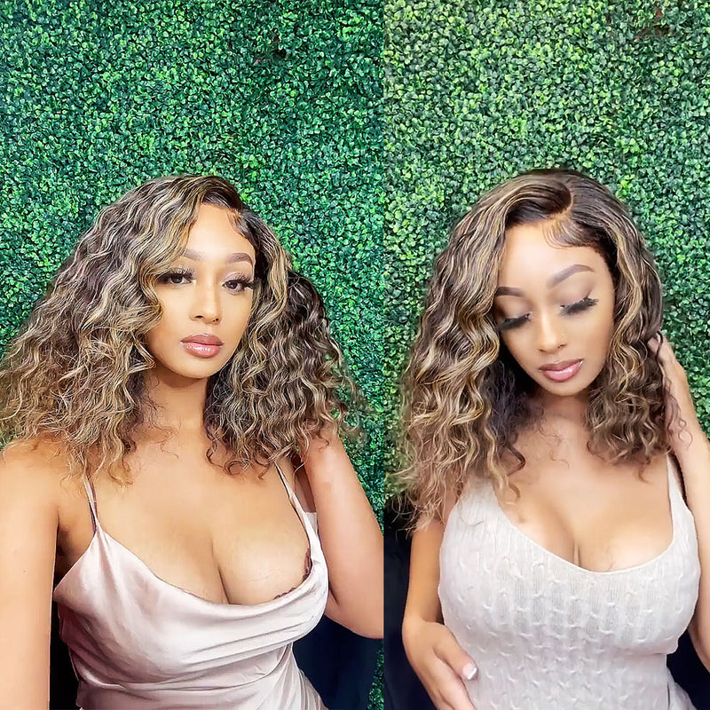 Althea | Blonde Highlight  Water Wave Virgin Human Hair Bob Lace Wig