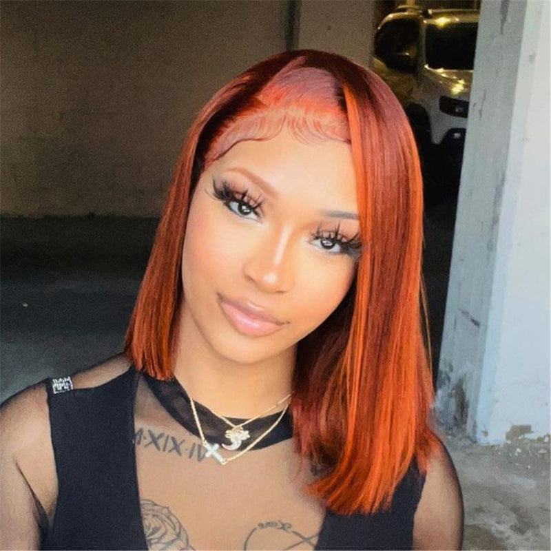 Isis | Ginger Highlight Colored Preplucked Human Hair Bob Lace Front Wig