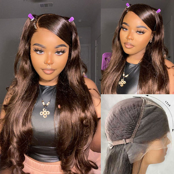 13x6 3D FULL FRONTAL Skin Melt Lace Preplucked Human Hair Lace Front Wig | Body Wave Brown