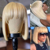 Alan| Preplucked 613 Blonde Human Hair BOB Lace Wig With Bang| Silky Straight