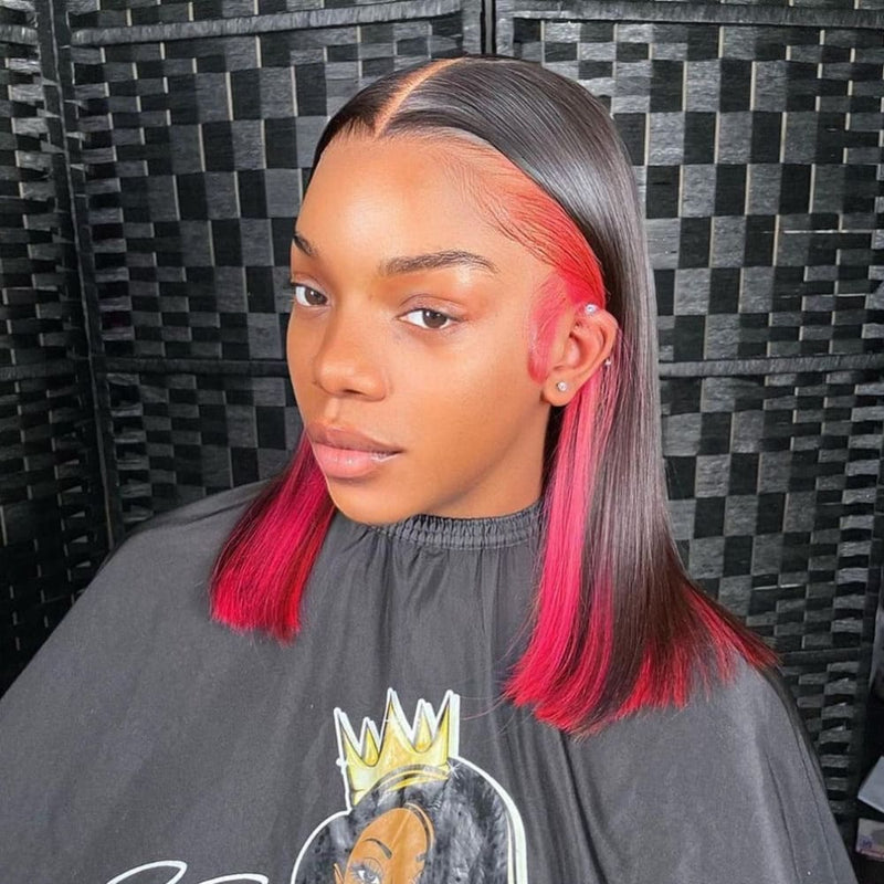 Alexis | Peekaboo Pink Hidden Color Preplucked Human Hair Bob Lace Front Wig