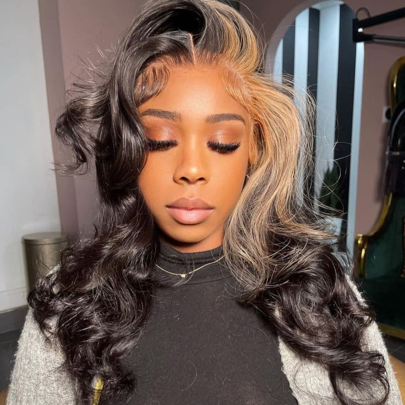 Alexus | Skunk Stripe Highlight 13x4 Preplucked Virgin Human Hair Lace Front Wig