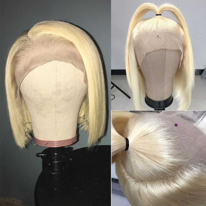 HD Lace Preplucked 613 Blonde Human Hair 3D 13x4 Bob Full Frontal Wig