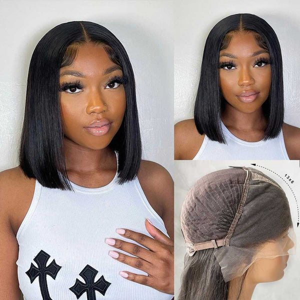 13x6 3D FULL FRONTAL Skin Melt Lace Preplucked Human Hair Lace Front Bob Wig