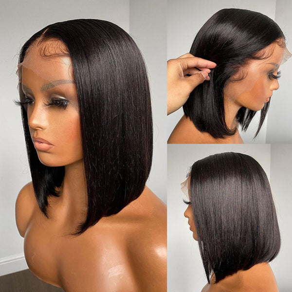 13x4 3D FULL FRONTAL Skin Melt Lace Preplucked Human Hair Lace Front Bob Wig