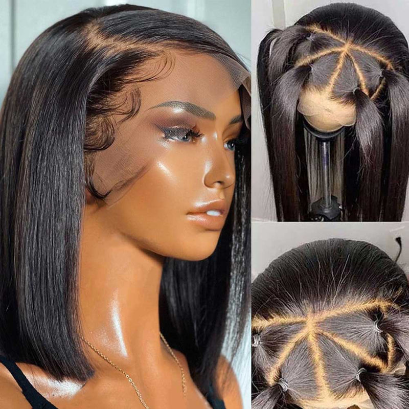 13x6 3D FULL FRONTAL Skin Melt Lace Preplucked Human Hair Lace Front Bob Wig