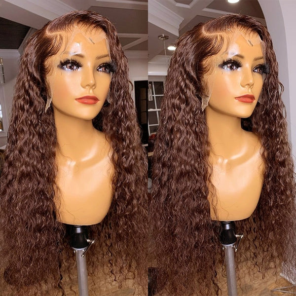 Skin Melt Full Lace #4 Brown Deep Curly Wig Invisible Swiss Lace Wigs