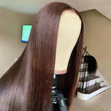 Skin Melt Full Lace #2 Dark Brown Silk Straight Wig Invisible Swiss Lace Wigs