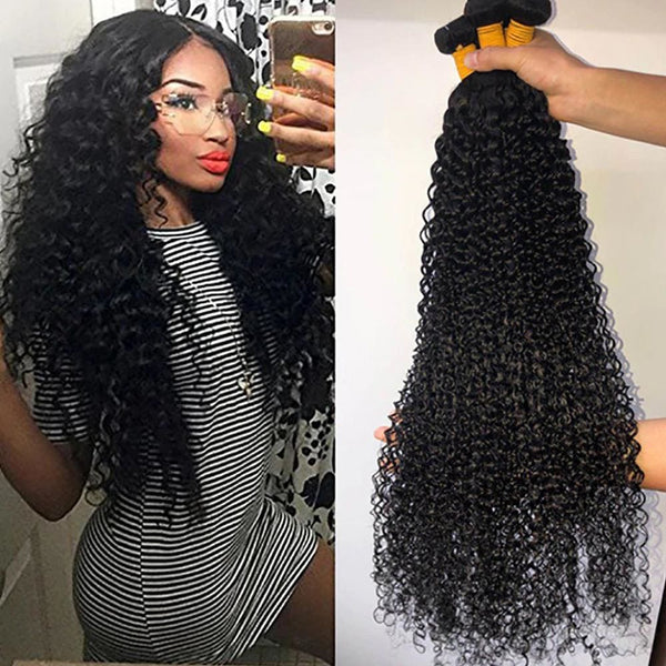 Curly Brazilian Virgin Hair Weave Bundles With 4x4 Closure