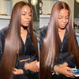 Chocolate Brown 13x6 Precolored Human Hair Straight Lace Front Wigs