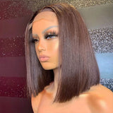 Dark Brown Straight Human Hair Bob Lace Front Wig