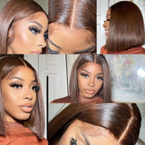 Dark Brown Straight Human Hair Bob Lace Front Wig