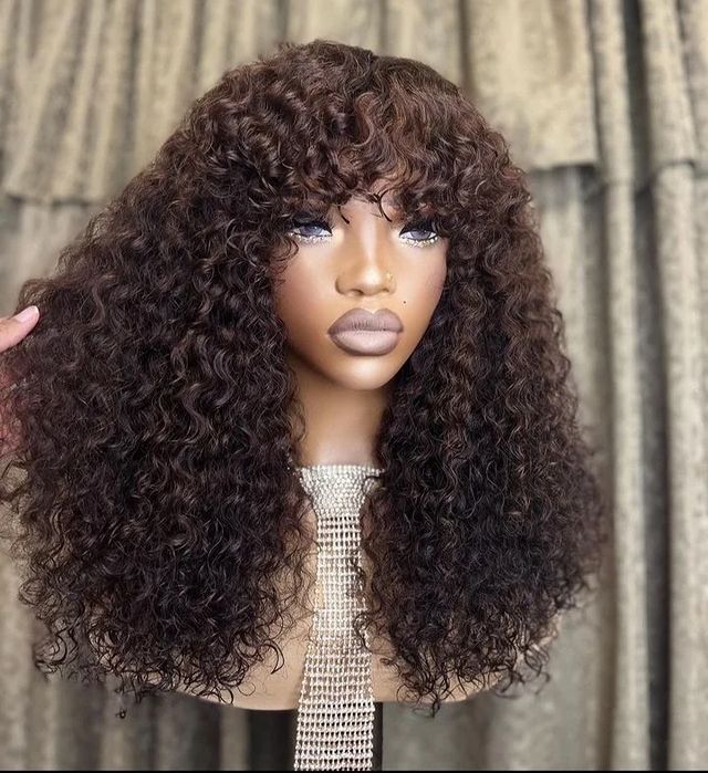 Adelina | Preplucked Virgin Human Hair Lace Wig | Curly With Bang
