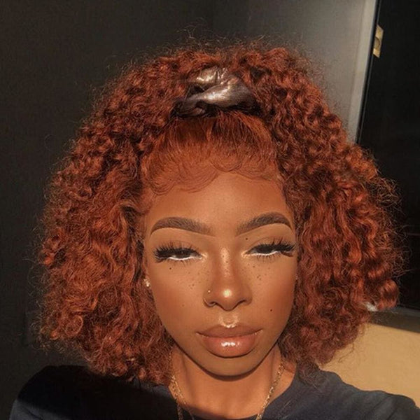 Ginger Orange Deep Wave Lace Front Human Hair Wigs Colored Curly BOB Wigs