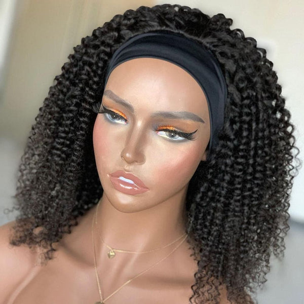 Glueless Headband Wig Kinky Curly Virgin Human Hair Wig
