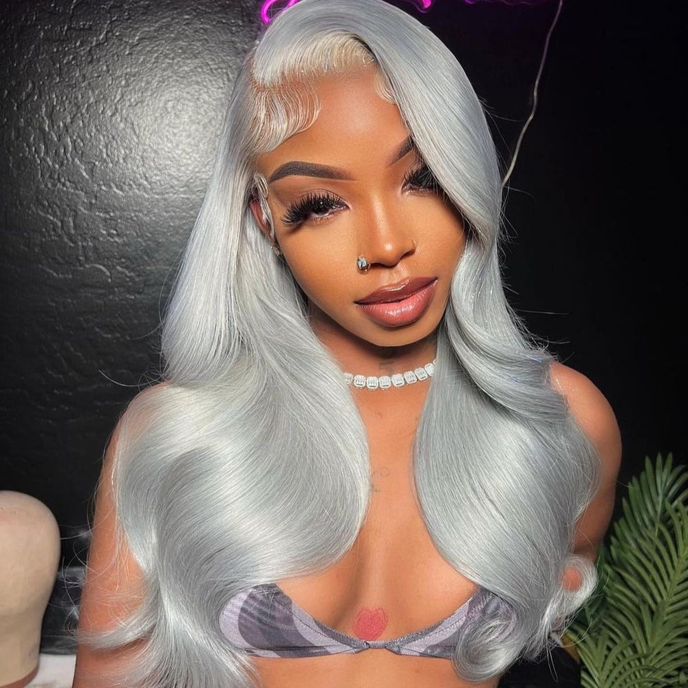 Afsisterwig Lillian Preplucked Silver Grey Human Hair Lace Wig Silky Straight