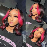 Crisssy | Rose Pink Highlights Preplucked Human Hair Wavy Bob Lace Front Wig