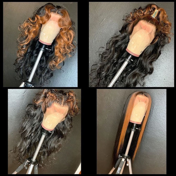 Hightlight Body Wave 13X6 T Parting Precolored Human Hair Lace Front Wig