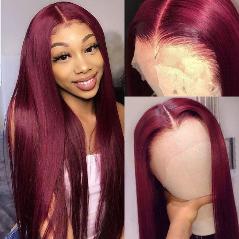 Isabella 13x4 150% Burgundy Silk Straight Human Hair Wigs