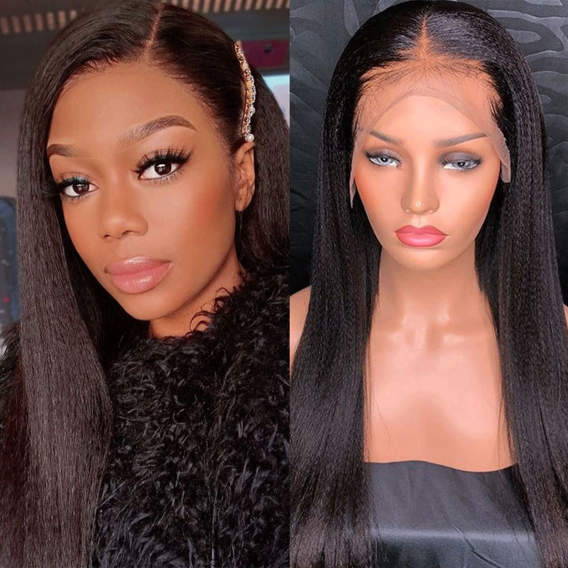 Jessica | 13X6 Deep Parting Lace Front Preplucked Virgin Human Hair Lace Wig | Yaki Straight