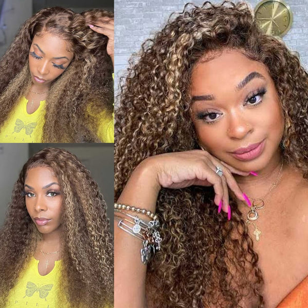 Karla | Honey Blonde Highlight Preplucked Virgin Human Hair Curly Lace Wig