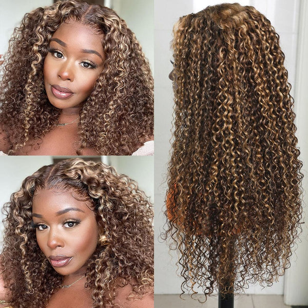 Karla | Honey Blonde Highlight Preplucked Virgin Human Hair Curly Lace Wig