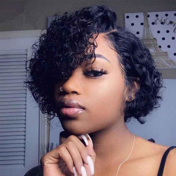 Kayla | Diamond Fake Scalp 13X6 Human Hair Pixie Cut Lace Front Wig | Curly