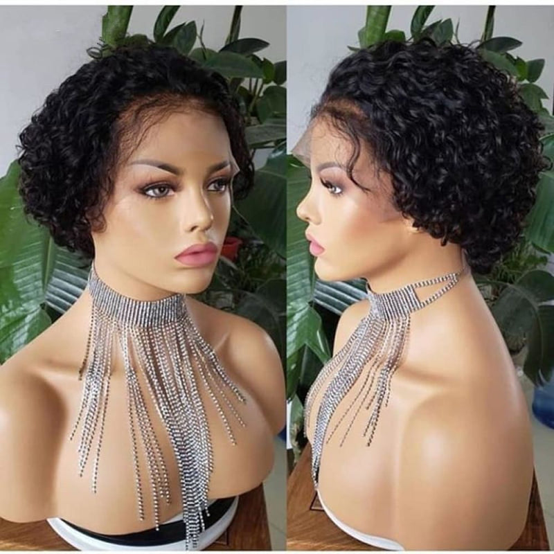 Kayla | Diamond Fake Scalp 13X6 Human Hair Pixie Cut Lace Front Wig | Curly