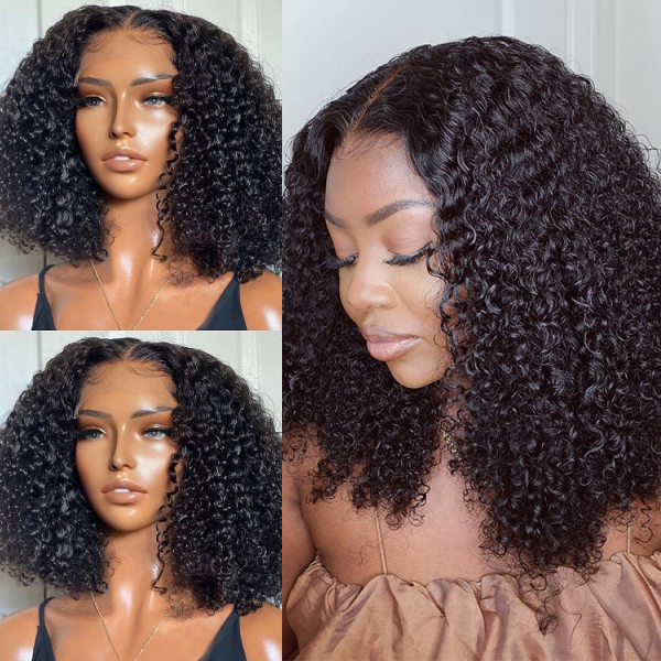 Jenny | 250% Density Preplucked Virgin Human Hair BOB Lace Front Wig | Kinky Curly