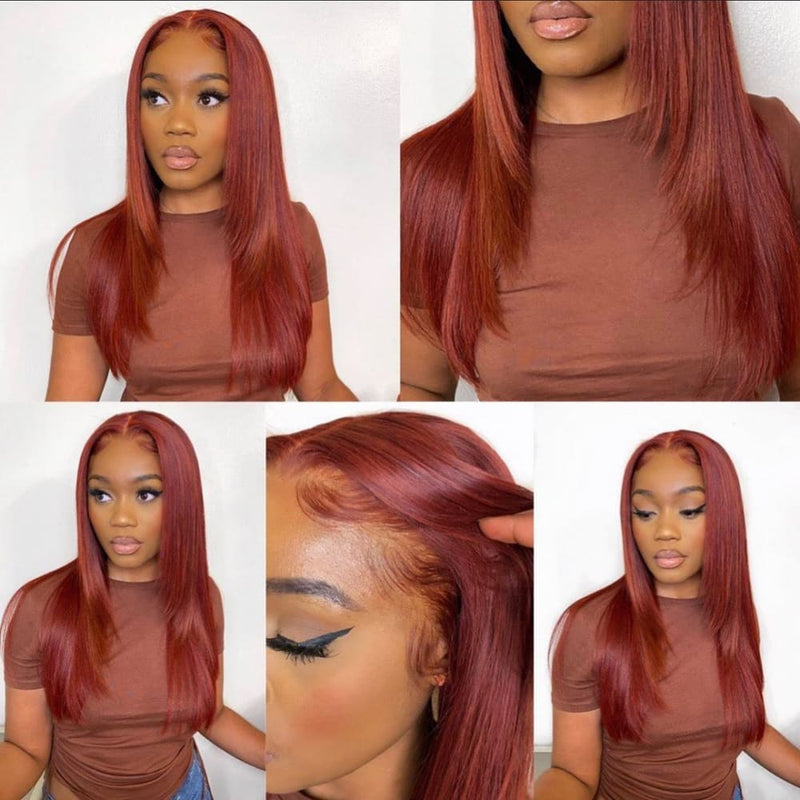 Light Red 13X6 T Parting Precolored Human Hair Lace Front Wig